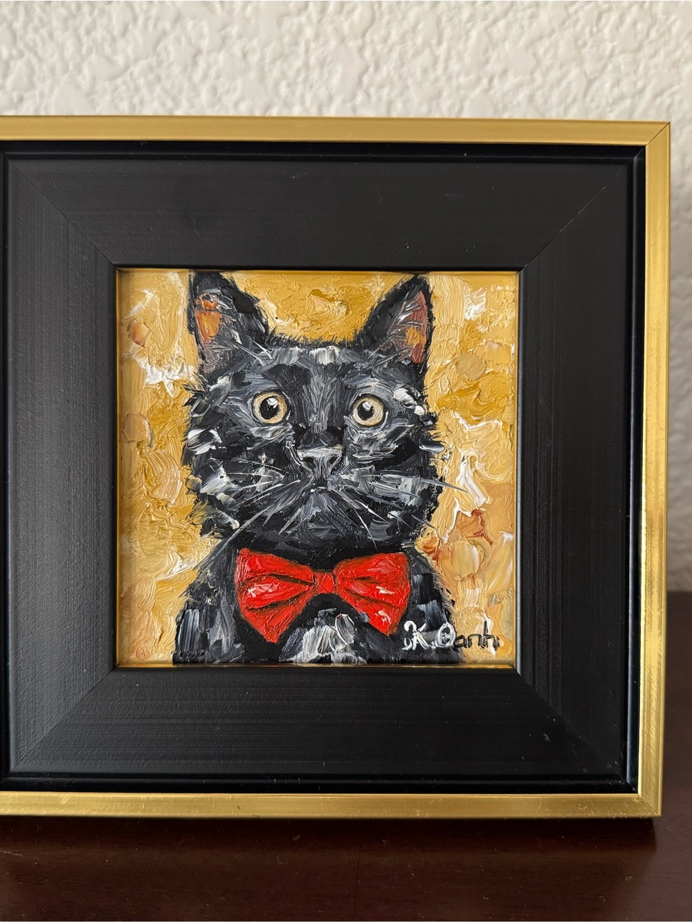 Black Cat Portrait Pet Art Print with Red Bow Tie